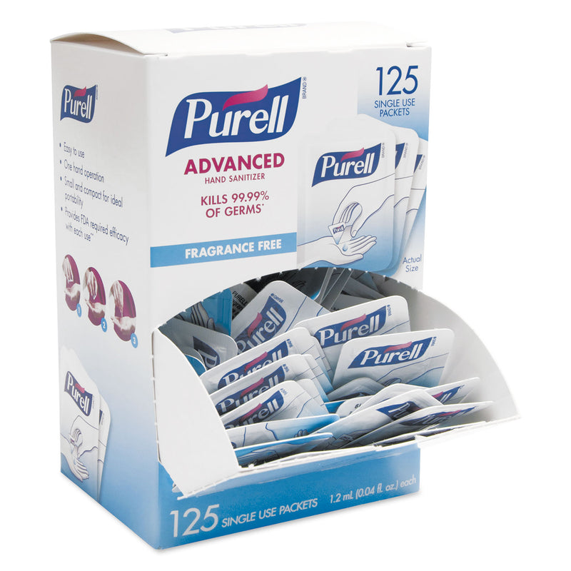 Purell Advanced Hand Sanitizer Single Use, 1.2 Ml, Packet, Clear, 125/Box - GOJ9630125NSBX