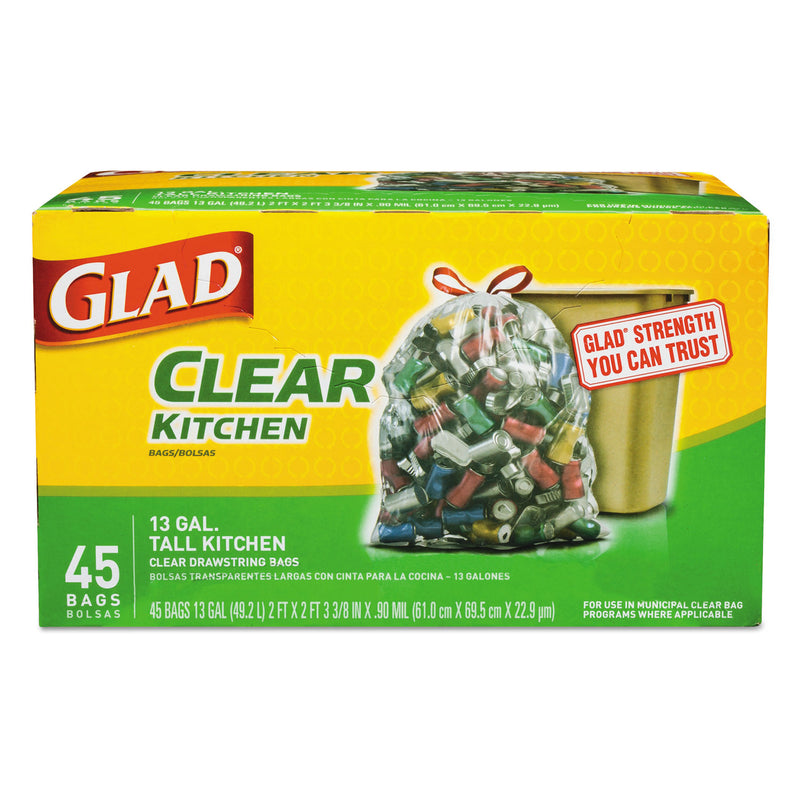 Glad Recycling Tall Kitchen Drawstring Trash Bags, 13 Gal, 0.9 Mil, 24