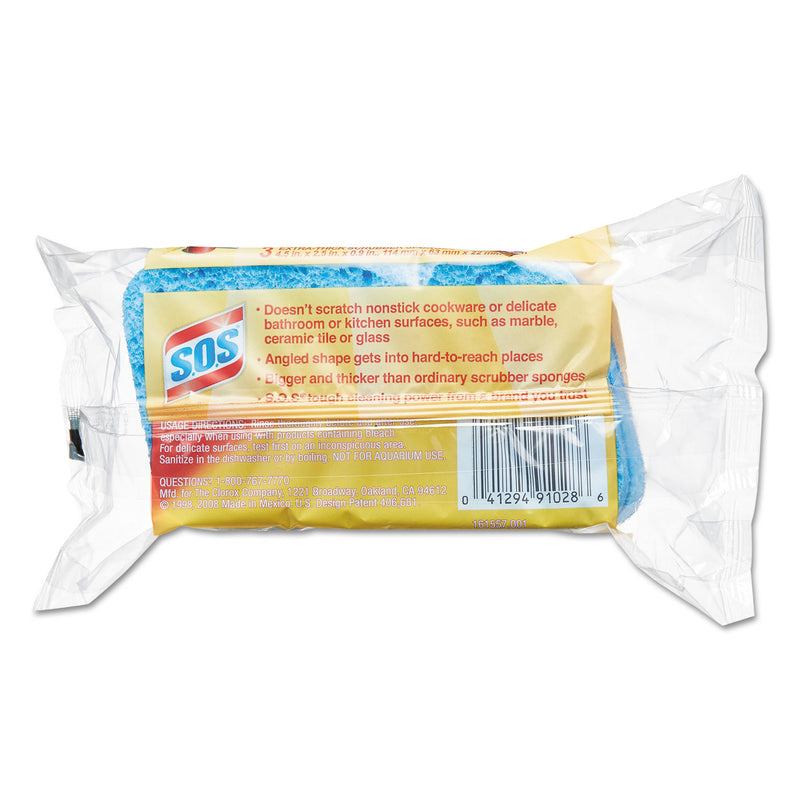 S.O.S All Surface Scrubber Sponge, 2 1/2 X 4 1/2, 0.9" Thick, Blue, 3/Pack, 8 Packs/Ct - CLO91028CT