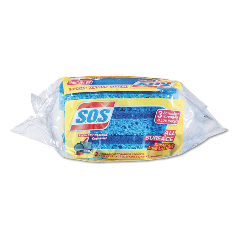 S.O.S All Surface Scrubber Sponge, 2 1/2 X 4 1/2, 0.9" Thick, Blue, 3/Pack, 8 Packs/Ct - CLO91028CT