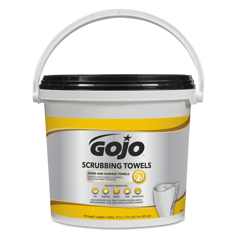 GOJO Scrubbing Towels, Hand Cleaning, White/Yellow, 170/Bucket, 2 Buckets/Carton - GOJ639802