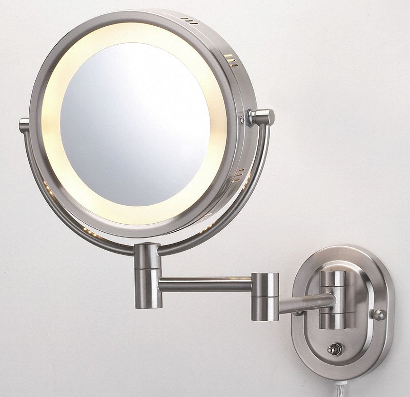 See All Industries Round Nickel Lighted Makeup Mirror, Corded Plugin - HLNSA895