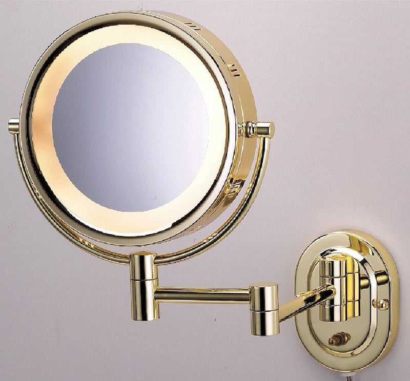 See All Industries Round Brass Lighted Makeup Mirror, Corded Plugin - HLBSA895
