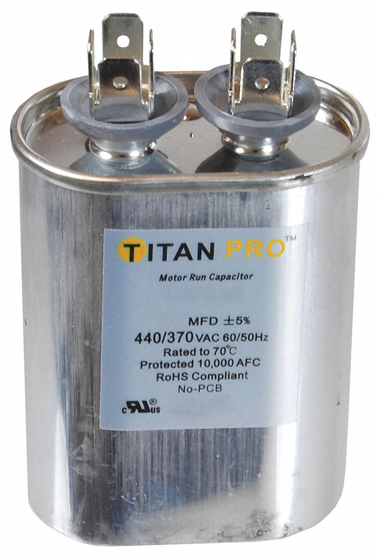 Titan Pro Oval Motor Run Capacitor,7.5 Microfarad Rating,370-440VAC Voltage - TOCF7.5