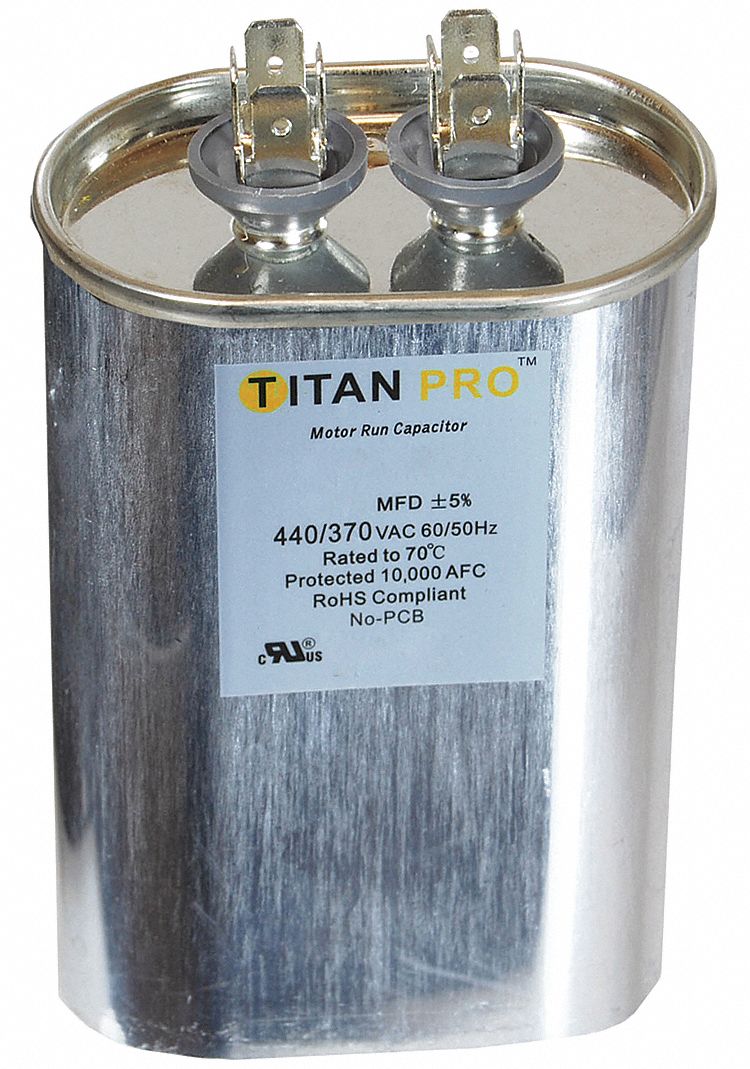 Titan Pro Oval Motor Run Capacitor,50 Microfarad Rating,370-440VAC Voltage - TOCF50