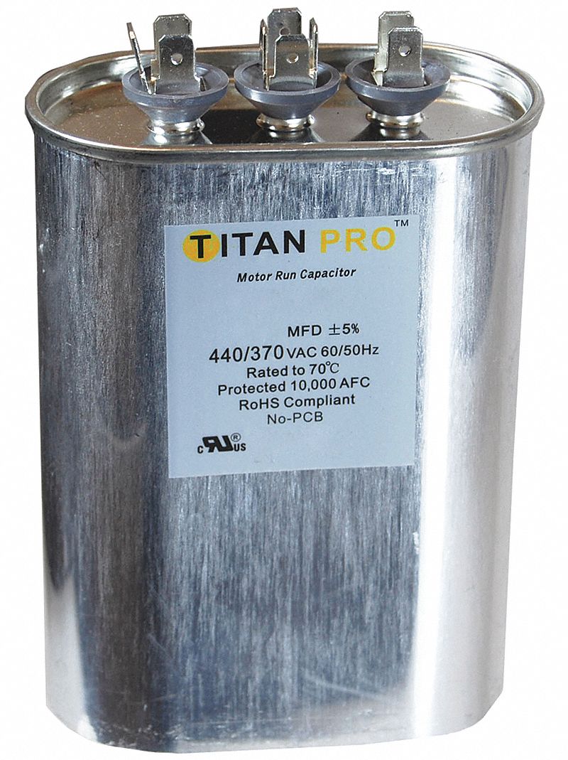 Titan Pro Oval Motor Dual Run Capacitor,50/5 Microfarad Rating,370-440VAC Voltage - TOCFD505
