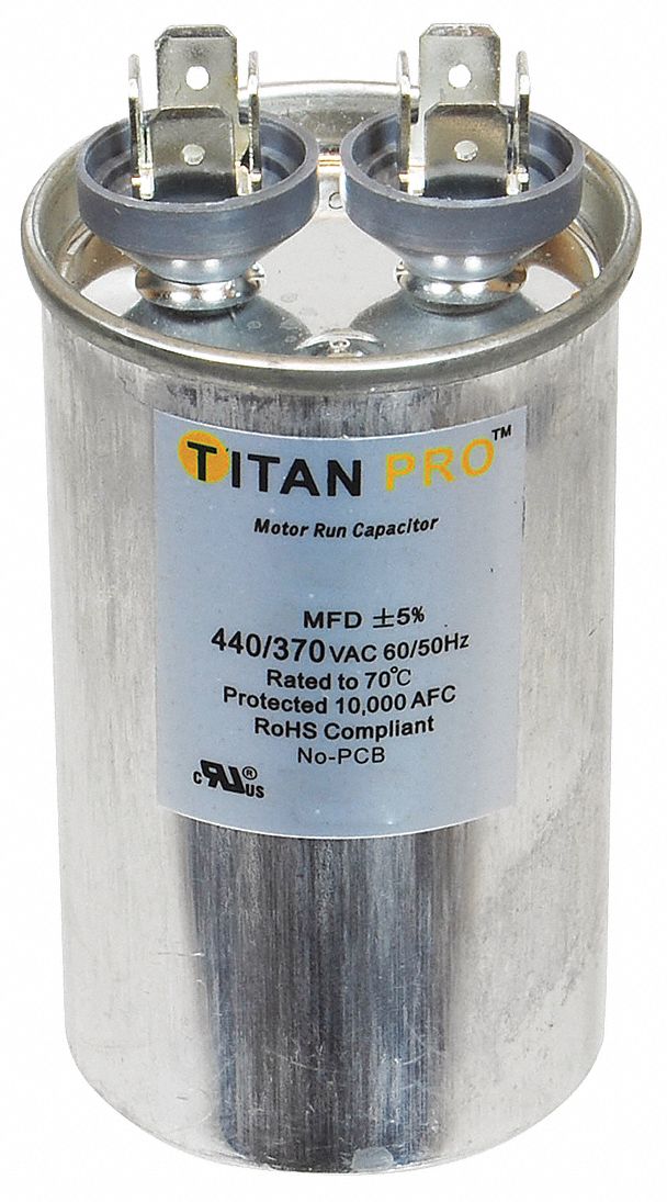 Titan Pro Round Motor Run Capacitor,25 Microfarad Rating,370-440VAC Voltage - TRCF25