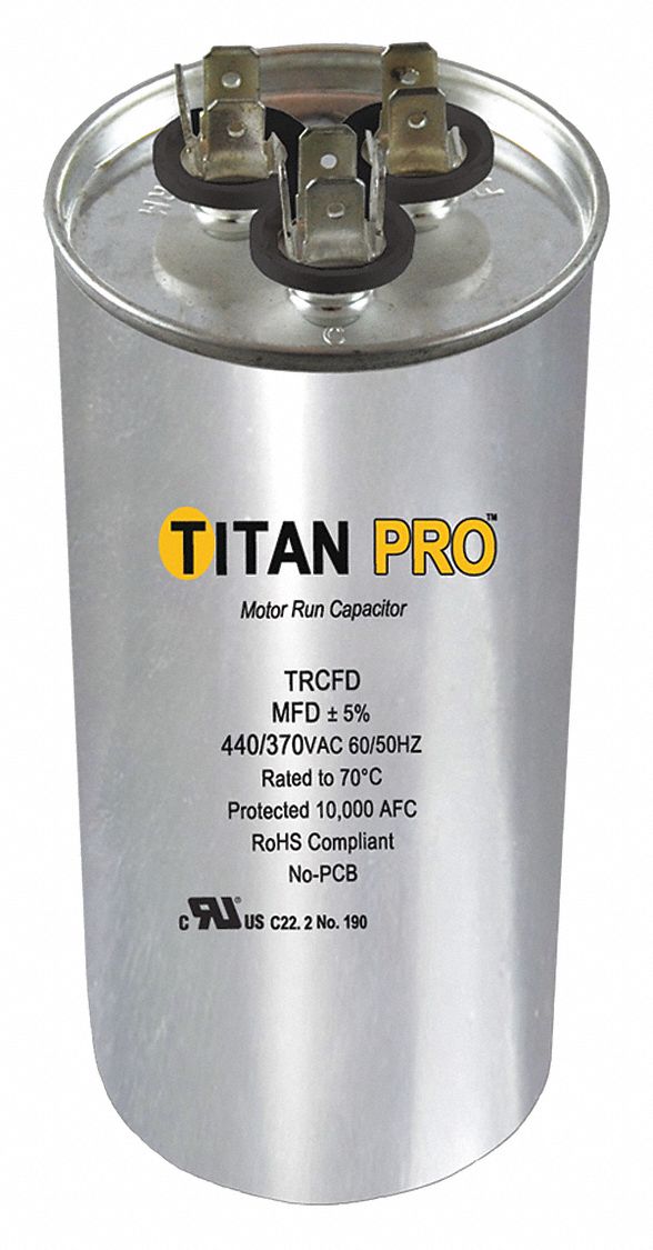 Titan Pro Round Motor Dual Run Capacitor,30/5 Microfarad Rating,370-440VAC Voltage - TRCFD305