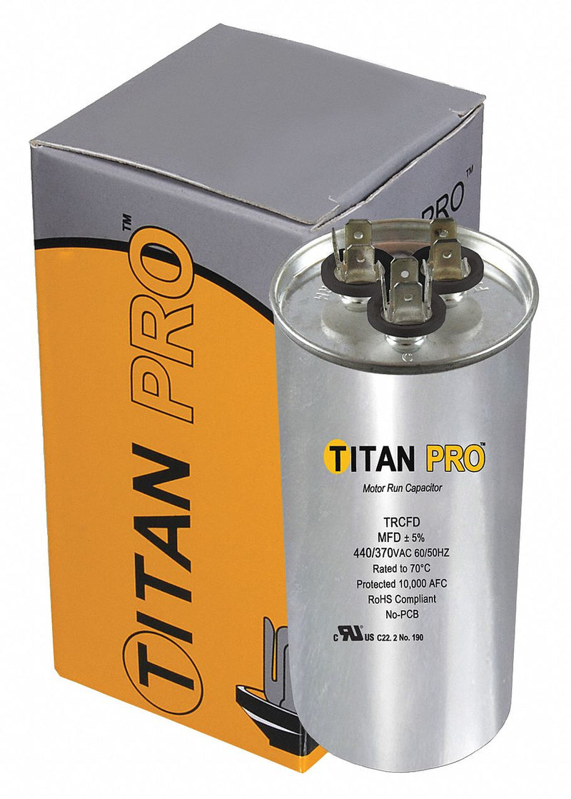 Titan Pro Round Motor Dual Run Capacitor,40/5 Microfarad Rating,370-440VAC Voltage - TRCFD405