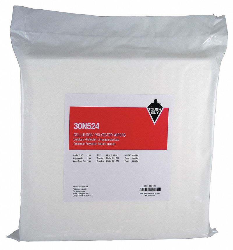 Tough Guy Dry Wipe, Tough Guy, 12" x 12", Number of Sheets 150, White - 30N524
