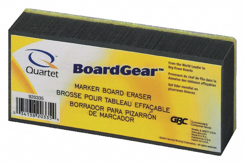 Quartet Soft Bristles Dry Erase Board Eraser, 5 inW, Gray/White/Yellow - 920335