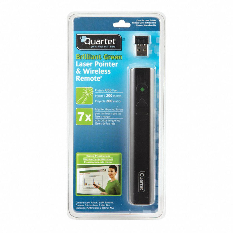 Quartet Plastic Wireless Presentation Remote with Laser Pointer with 655 ft. Projection and Green Beam - 73370