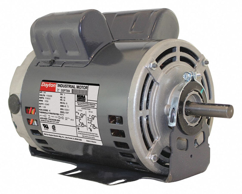 Dayton 3/4 HP, General Purpose Motor, Capacitor-Start/Run, 1725 Nameplate RPM, 115/230 Voltage - 30PT69