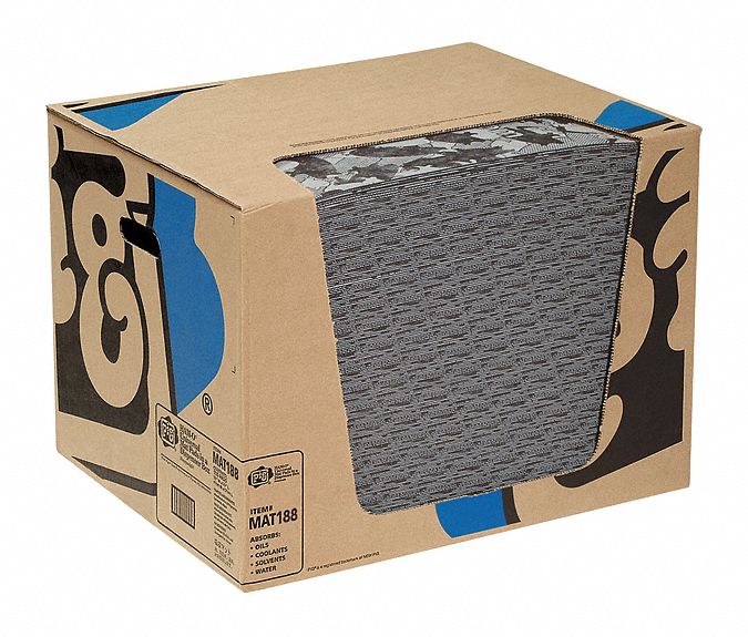 New Pig 20 in Absorbent Pad, Fluids Absorbed: Universal, Light, 26.2 gal, 200 PK - MAT188