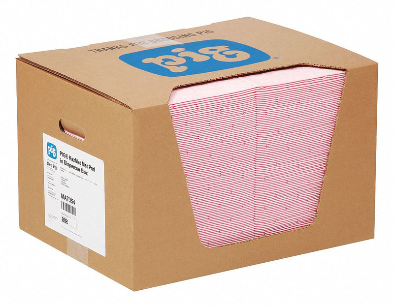New Pig 20 in Absorbent Pad, Fluids Absorbed: Chemical, Hazmat, Heavy, 22 gal, 100 PK - MAT354