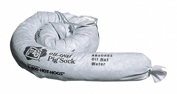 New Pig Absorbent Sock, Oil-Based Liquids, 12 gal, 4 ft, Cellulose - SKM210