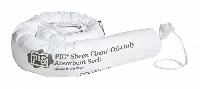 New Pig Absorbent Sock, Oil-Based Liquids, 12 gal, 4 ft, Cellulose - SKM600