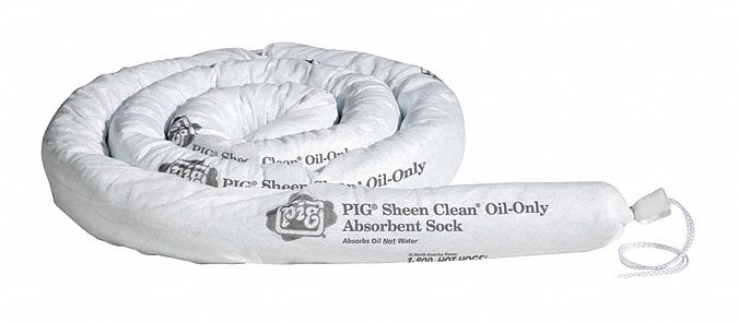 New Pig Absorbent Sock, Oil-Based Liquids, 15 gal, 10 ft, Cellulose - SKM601