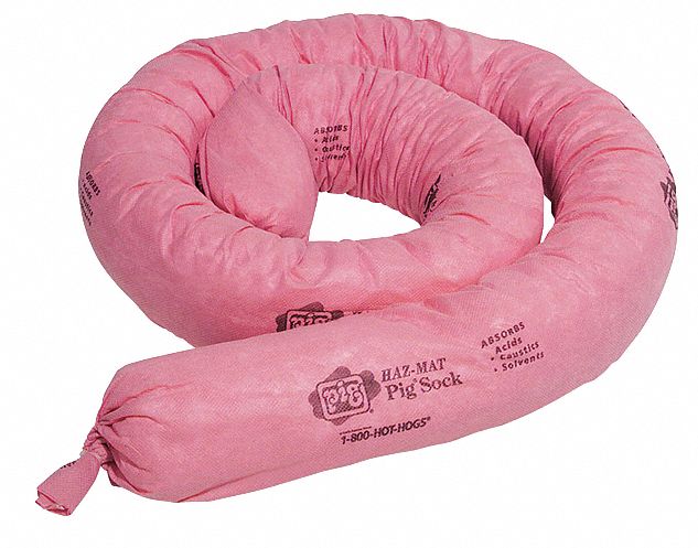 New Pig Absorbent Sock, Chemical, Hazmat, 18 gal, 10 ft, Polypropylene - HA1010