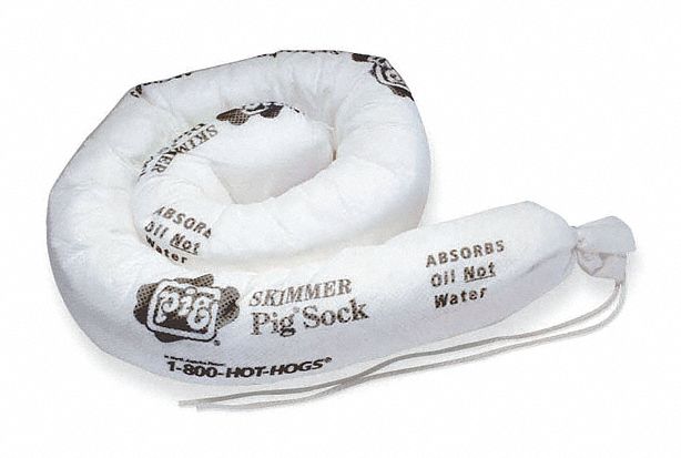 New Pig Absorbent Sock, Oil-Based Liquids, 10 gal, 4 ft, Polypropylene - 104PS