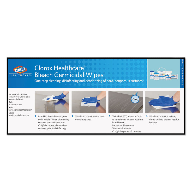 Clorox Healthcare Bleach Germicidal Wipes, 12 X 12, Unscented, 110/Canister, 2/Carton - CLO30358CT