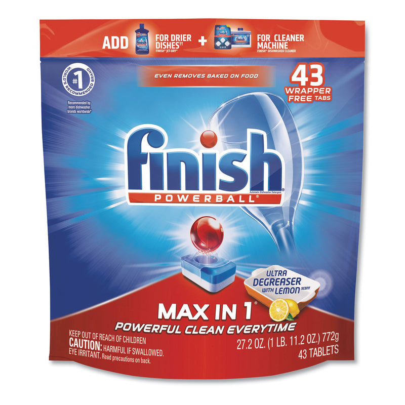 FINISH Powerball Supercharged Ultra Degreaser Dishwasher Tabs, Lemon, Individually Wrapped, 43/Pack, 4 Packs/Carton - RAC95986