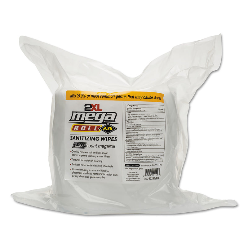 2XL Mega Roll Sanitizing Wipes Refill, 7.7" X 6", White, 50 Ft/Roll, 2 Roll/Carton - TXL422