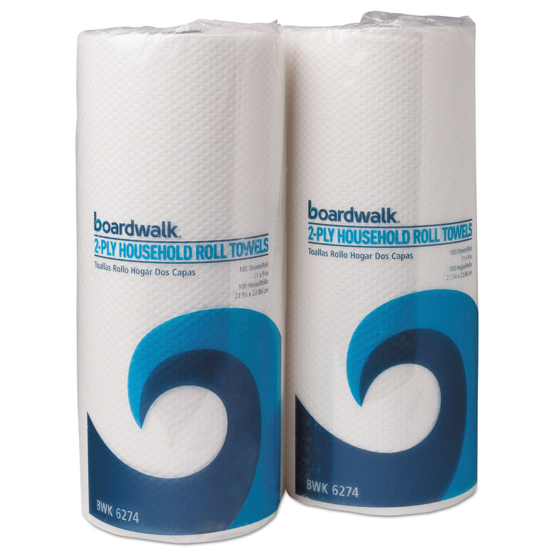 Boardwalk Household Perforated Paper Towel Rolls, 2-Ply, 9 X 11, White, 100/Roll, 30 Rolls/Carton - BWK6277