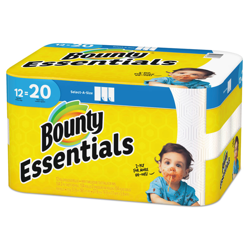 Bounty Essentials Select-A-Size Paper Towels, 2-Ply, 104 Sheets/Roll, 12 Rolls/Carton - PGC74647