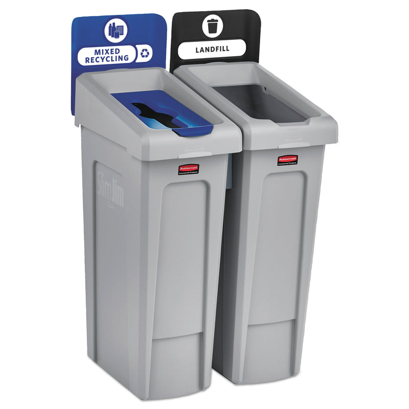 Rubbermaid Slim Jim Recycling Station Kit, 46 Gal, 2-Stream Landfill/Mixed Recycling - RCP2007914