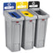 Rubbermaid Slim Jim Recycling Station Kit, 69 Gal, 3-Stream Landfill/Paper/Bottles/Cans - RCP2007917