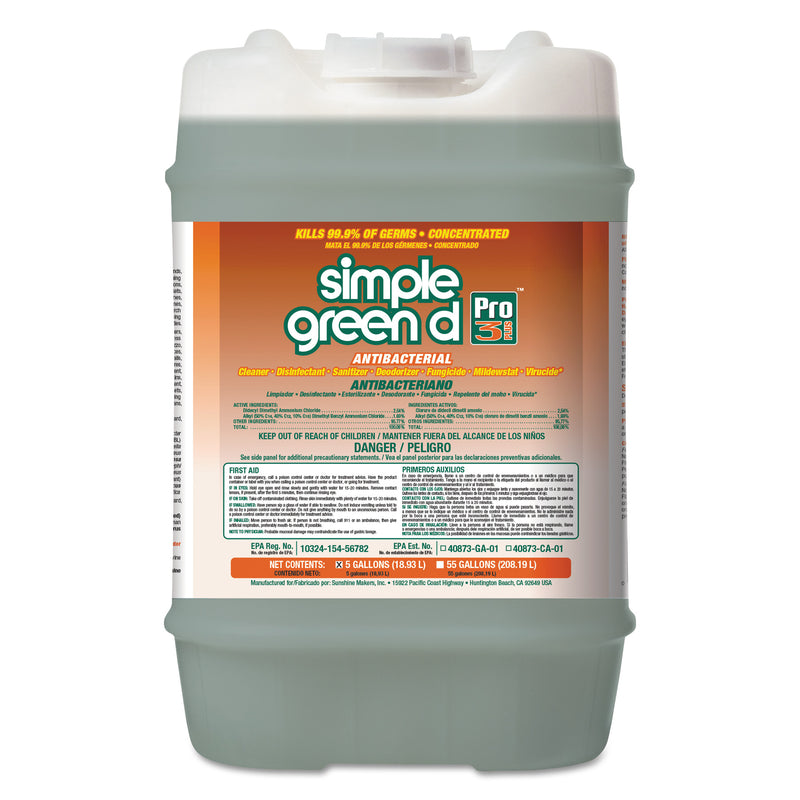 Simple Green D Pro 3 Plus Antibacterial Concentrate, Herbal, 5 Gal Pail - SMP01005