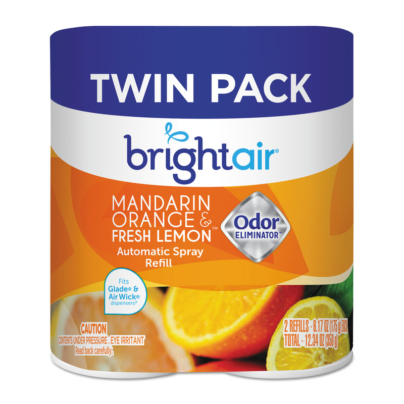 Bright Air Automatic Spray Air Freshener Refill, Mandarin Orange & Fresh Lemon, 6/Carton - BRI900346