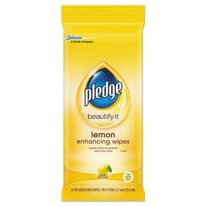 Pledge Lemon Scent Wet Wipes, Cloth, 7 X 10, White, 24/Pack, 12 Packs/Carton - SJN319250