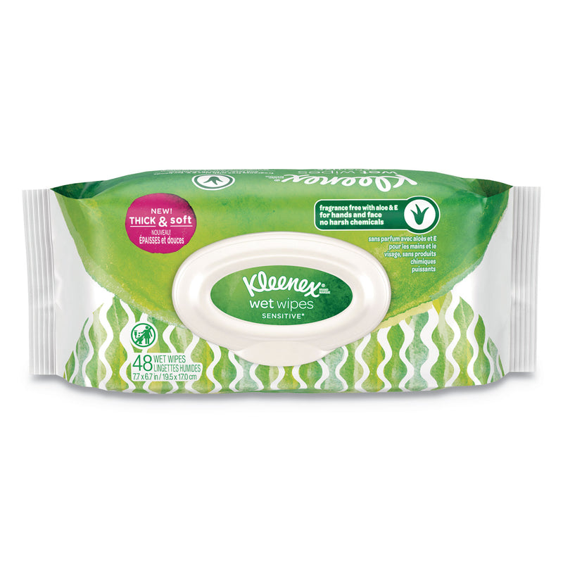 Kleenex Wet Wipes Sensitive With Aloe And Vitamin E For Hands And Face, White, 8 Pk/Ct - KCC47781CT