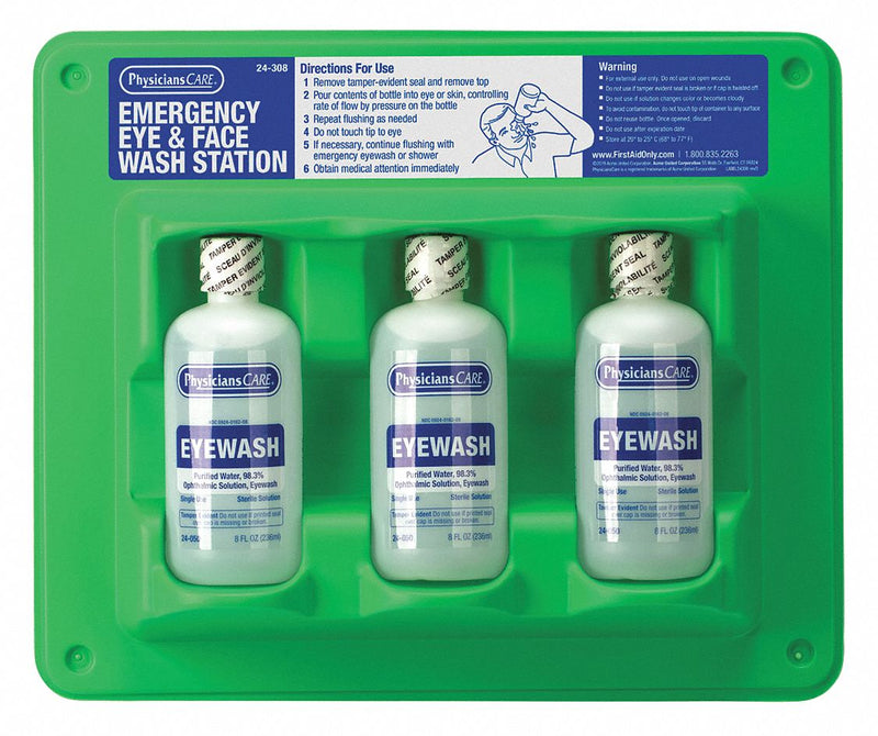 PhysiciansCare Eye Wash Station, 8 oz Bottle Size, 2 yr Shelf Life, 11 in Height, 12 in Width, 2 in Depth - 24-308