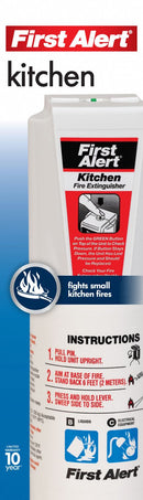 First Alert Fire Extinguisher, Dry Chemical, Sodium Bicarbonate, 2 lb, 5B:C UL Rating - KITCHEN5