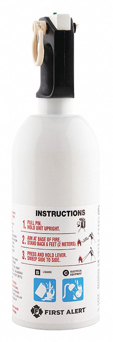 First Alert Fire Extinguisher, Dry Chemical, Sodium Bicarbonate, 2 lb, 5B:C UL Rating - KITCHEN5