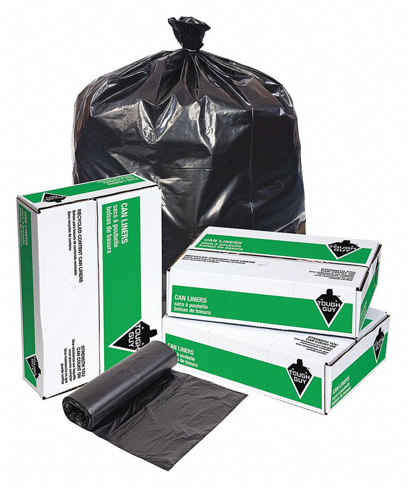 Tough Guy Recycled Material Trash Bag, 20 to 30 gal., LLDPE, Coreless Roll, Black, PK 125 - 31DK54