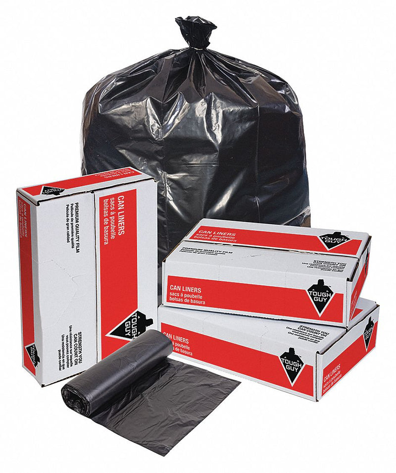 Tough Guy Trash Bag, 15 gal., LLDPE, Coreless Roll, Black, PK 500 - 31DK65