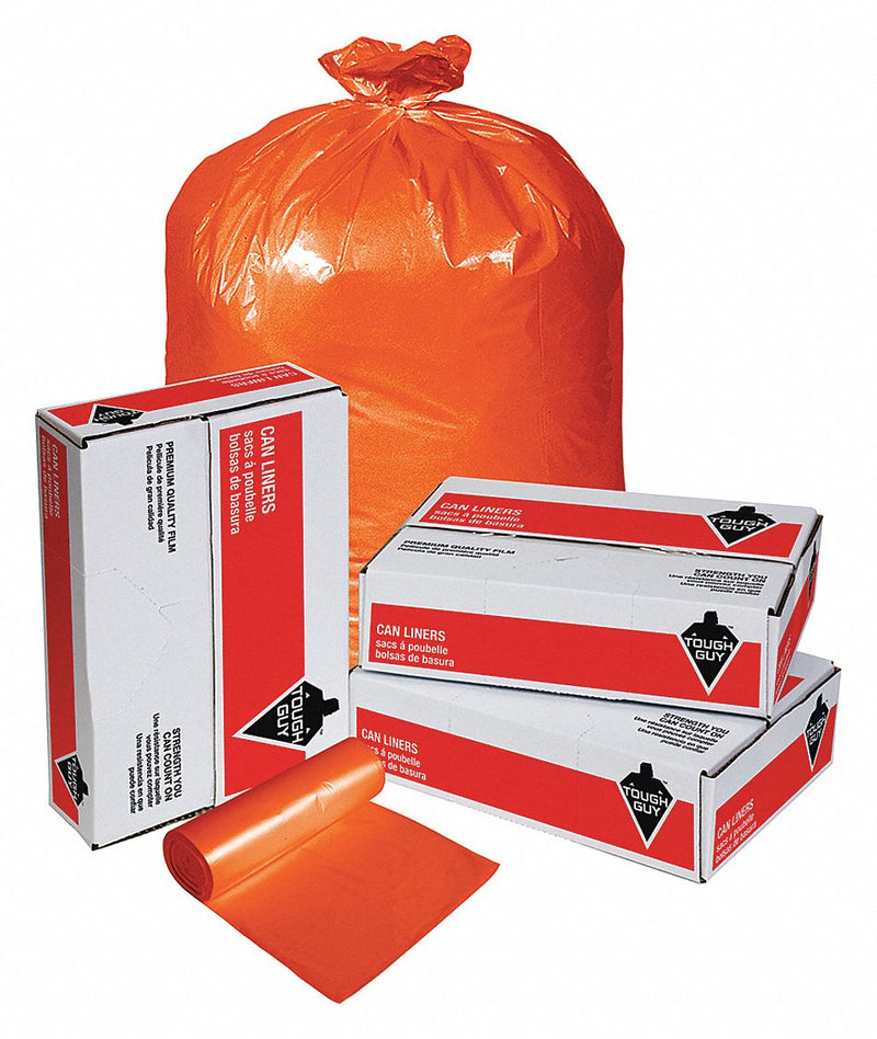 Tough Guy Trash Bag, 40 to 45 gal., LLDPE, Coreless Roll, Orange, PK 100 - 31DK85