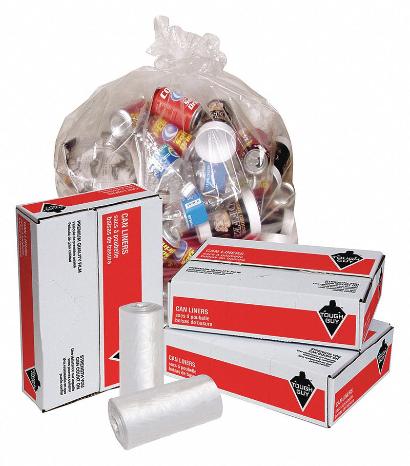 Tough Guy Trash Bag, 40 to 45 gal., LLDPE, Coreless Roll, Clear, PK 125 - 31DK35
