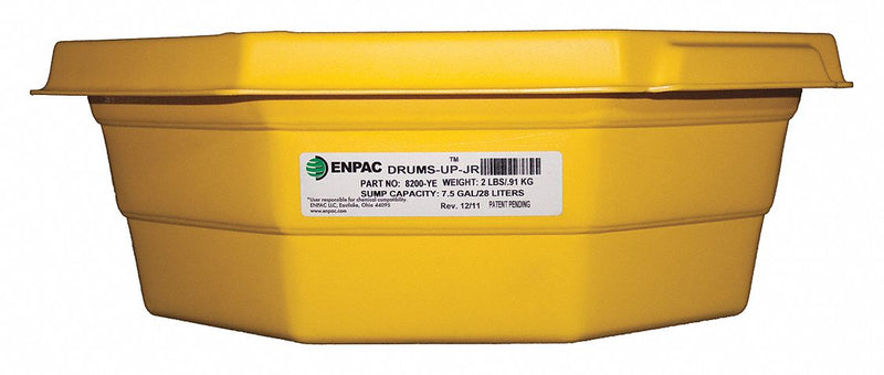 Enpac Spill Tray, High Density Polyethylene, 7.5 gal Spill Capacity, 17 1/4 in Length, 17 1/4 in Width - 8200-YE