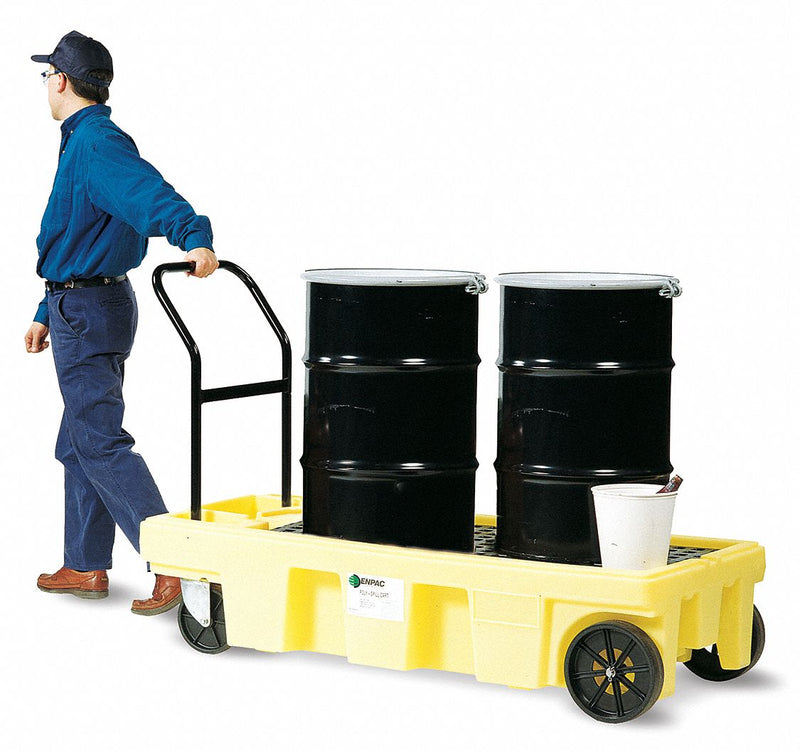 Enpac Drum Spill Platform Cart, 500 lb Spill Containment Load Capacity, 63 in Length, 29 in Width - 5200-YE-A