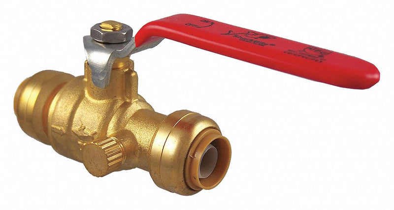 Sharkbite Ball Valve, Lead-Free Brass, Inline, 2-Piece, Pipe Size 1/2 in, Tube Size 1/2 in - 22304-0000LF