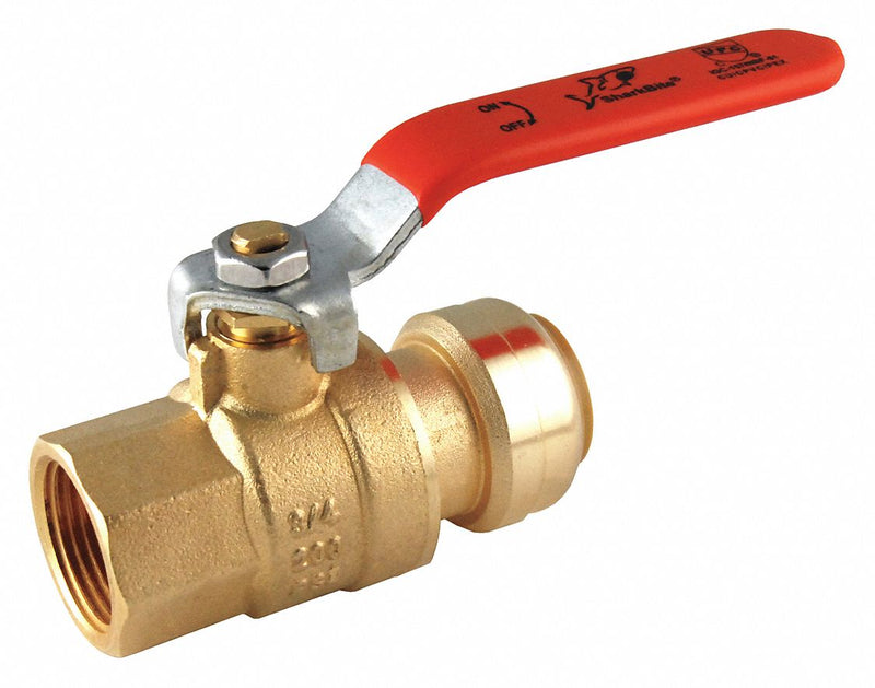 Sharkbite Ball Valve, Lead-Free Brass, Inline, 2-Piece, Pipe Size 3/4 in, Tube Size 3/4 in - 22186-0000LF