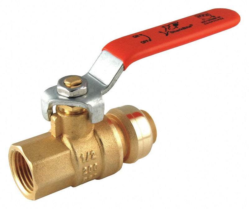 Sharkbite Ball Valve, Lead-Free DZR Brass, Inline, 2-Piece, Pipe Size 1/2 in, Tube Size 1/2 in - 22182-0000LF