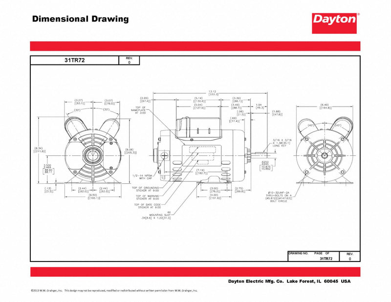 Dayton 3/4 HP, General Purpose Motor, Capacitor-Start/Run, 1725 Nameplate RPM, 115/208-230 Voltage - 119156