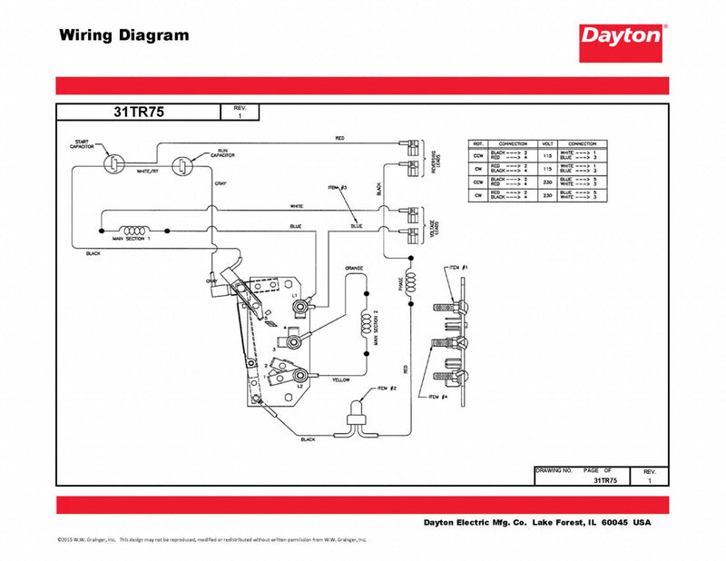 Dayton 1 HP, General Purpose Motor, Capacitor-Start/Run, 1725 Nameplate RPM, 115/208-230 Voltage - 31TR75