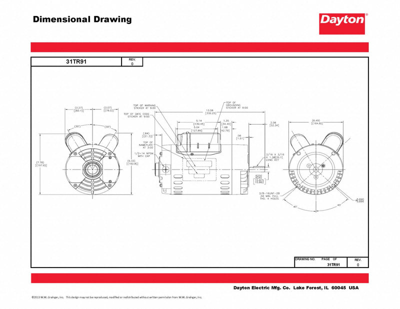 Dayton 1 HP, General Purpose Motor, Capacitor-Start/Run, 1725 Nameplate RPM, 115/208-230 Voltage - 119167